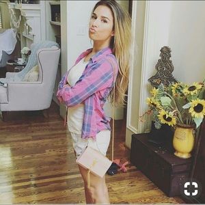 Kittenish pink plaid button down